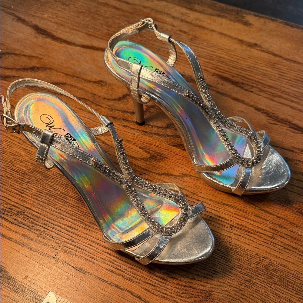 Wild Diva Shimmering Silver Strappy Heels